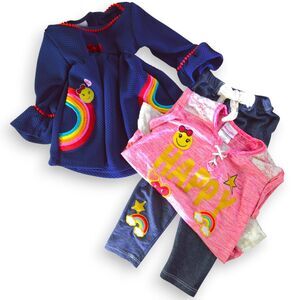 3T Girls Rainbow 3pc Outfit Set, Little Lass, Swing Top, Lace, Leggings